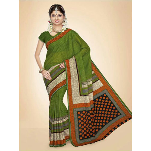 Spring Green Printed Cotton Sarees
