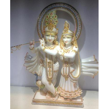 Marble Radhe Shyam With Golden Basuri