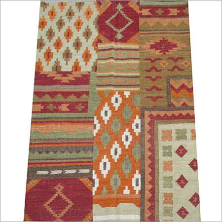 Patchwork Wool Rugs - Multi Color 5x7 Feet Handmade Jute | Anti-Slip Anti-Bacteria Washable Decorative Floor and Exercise Use