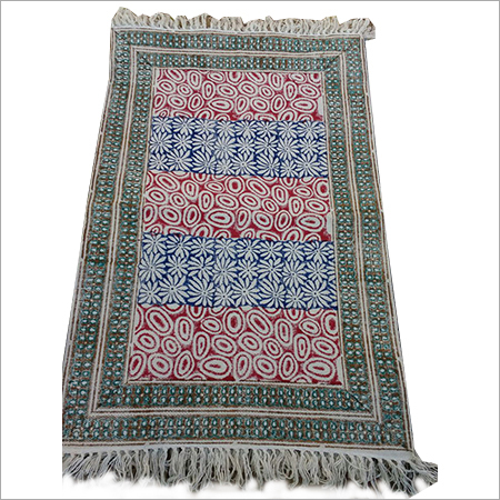 Cotton Print - 2x3 Feet Rectangle, Green Red Blue Antique Design | Handmade, Anti-Slip, Plant & Flowers Pattern, Hand Washable, 2-3mm Thickness