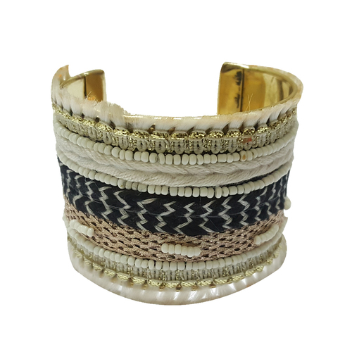 White Glass Beaded Tussle Bracelet