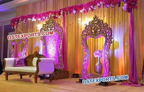 Wedding Stage Temple Shape Carved Back Frames