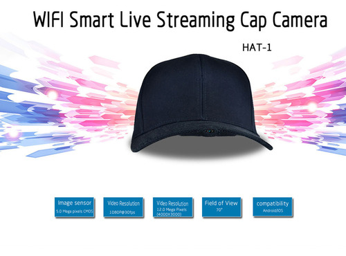 Smart Live Streaming Cap Camera - 5MP CMOS Sensor, 1080P HD Video Quality, Wi-Fi Connectivity, Real-Time Remote Viewing, Motion Detection Alarm, Automatic Night Vision