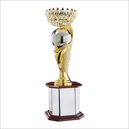 Double Tone & Diamond Trophy - Crystal, 10 Inch Conical Design, Golden Color | Sports Trophy Award, Perfect Business Gift & Souvenir