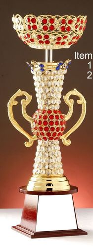 Golden Diamond Trophy - Crystal Material, 12-15 Inch Conical Shape, Golden Color | Artificial Style, Business Gift and Souvenir Use, 400g Weight