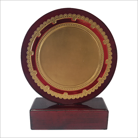 Modern Wooden Trophy - Wooden, 8 Inch Round, Golden and Mahroon Color, 4mm Thickness | Ideal for Business Gifts and Souvenirs