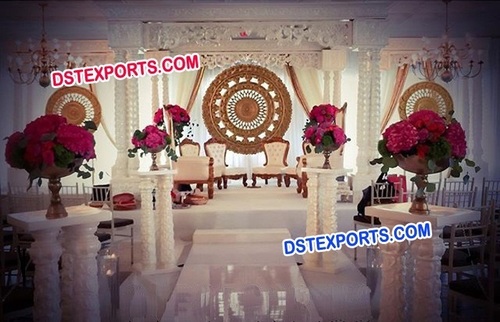 Round Frames Wedding Stage Back Decors - Fiberglass, Customizable Size, Beige, Ornate Design | Elegant, Durable, Easy Setup, Self-Standing