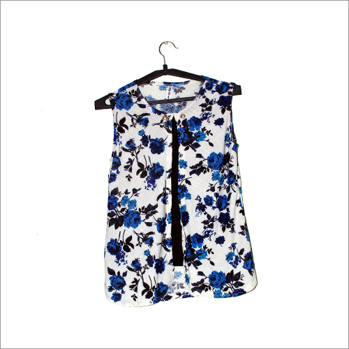 White With Blue Flowers Ladies Top