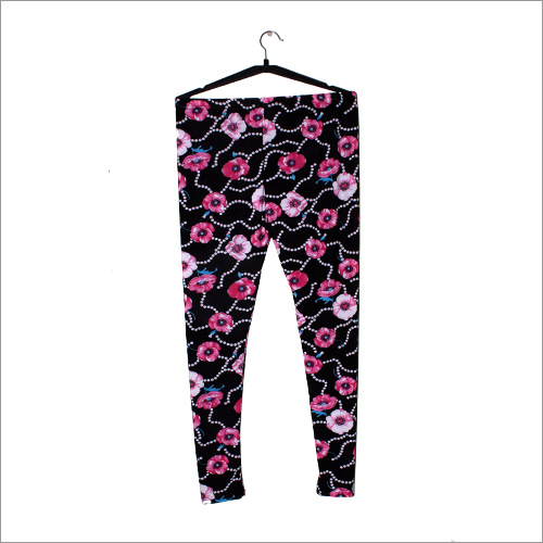 Printed Legging - Satin Fabric, Size M/L/XL/XXL, Black Floral Design | Tear Resistant, Comfortable Fit, Ideal for Meditation and Workout
