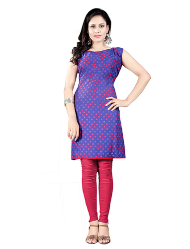 Sleeveless Printed Kurti - Cotton, 42 Inches Length, Sizes S-M-L-XL, Purple Color | Comfortable Fit, Stylish Design, Soft Fabric, Versatile Style