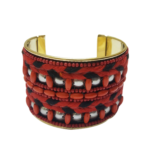 Red Glass Beads Thread Beaded Bracelet