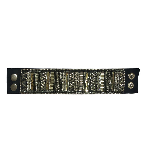 Silver Glass Beaded Embroidery Bracelet