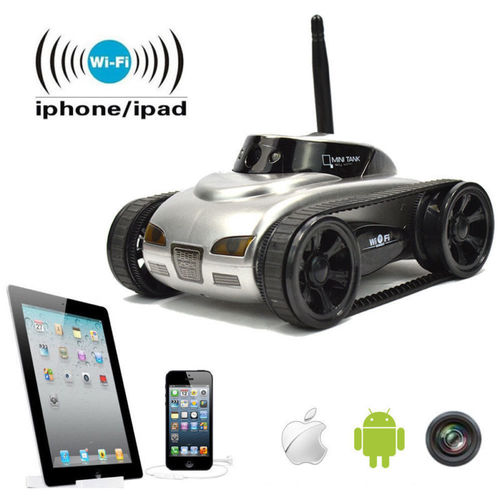 RC Tank Toy - 12x10x10cm Black and White | WIFI Controlled 5MP Camera Real-Time Video Streaming Remote Operation via iOS Devices 40mins Playtime