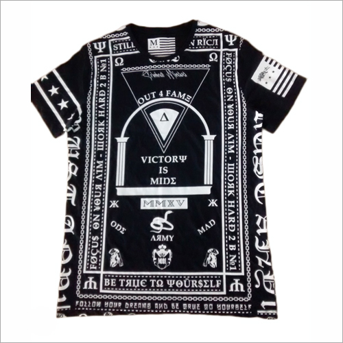 Round Neck All Over Printed T-Shirt - Cotton, Size M, Black | Stylish Design, Soft Fabric, Comfortable Fit, Durable Material