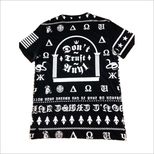 Round Neck All Over Printed T-Shirt - Cotton, M-XXL, Black | Stylish Design, Soft Fabric, Comfortable Fit, Durable