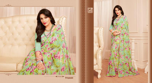 Green Georgette Printed Saree