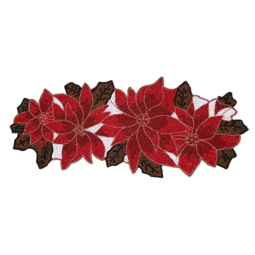 Red Glass Beaded Flower Design Table Runner