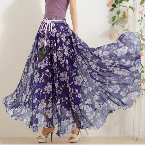 Fancy Flower Print Long Skirt