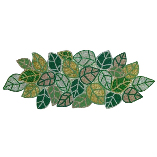 Green Glass Beaded Leaves Designer Table Runner