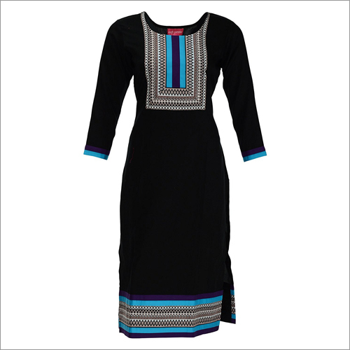 Black Straight Cotton Kurta