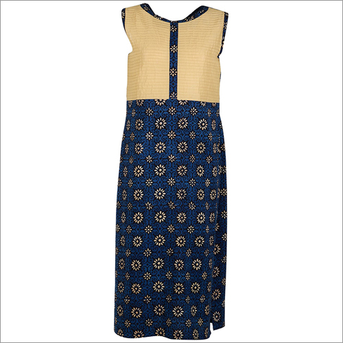 Blue Printed Half Sleeve Kurta With Pin- Tucks