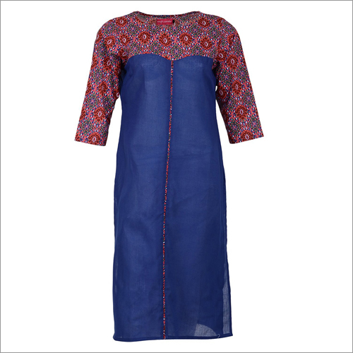 Blue Printed Straight Cotton Kurta