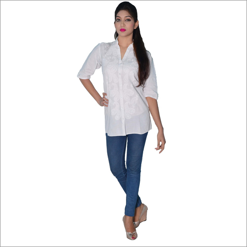 Elegant White Chikan Shirt