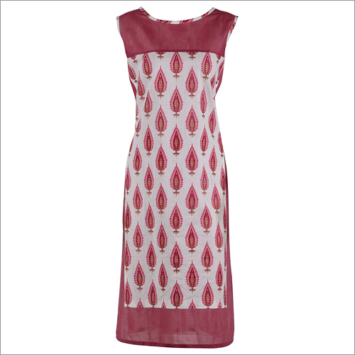 Pink Block Printed Cotton Kurta