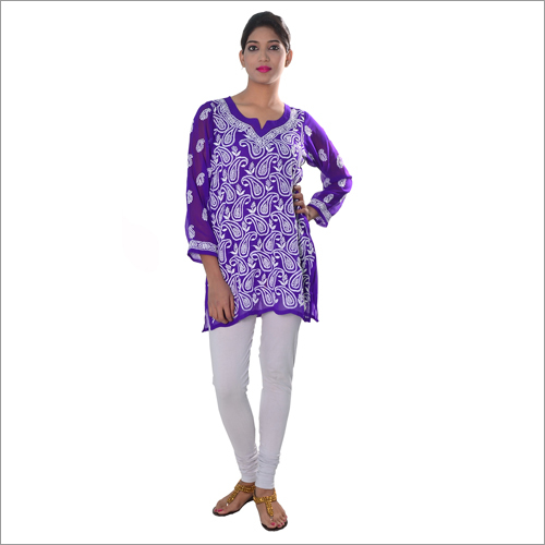 Purple Georgette Short Chikan Kurti