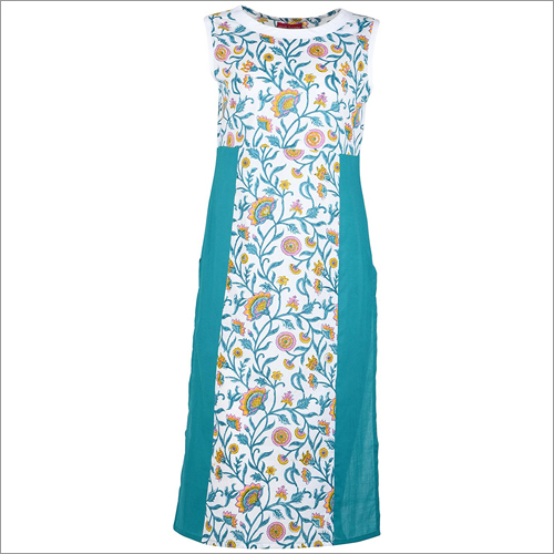 Sea Green Printed Half Sleeve Cotton Kurta