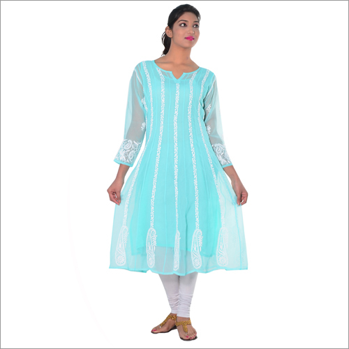 Sky Blue Georgette A-line Kurta