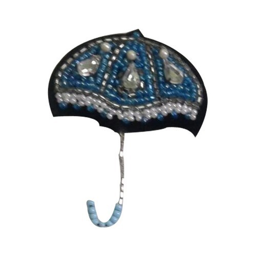 Blue Glass Beaded Umbrella Design Brroch