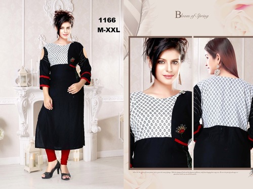 Cotton Kurti - Size L and XXL | Rich Tomato Color with Purple Collar, Full Sleeves and Mix and Match Checks