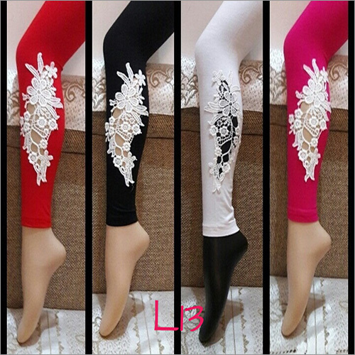 Designer Cotton Leggings - Cotton, Multiple Sizes, Red | Lace Detail, Soft Fabric, Comfortable Fit, Durable Material