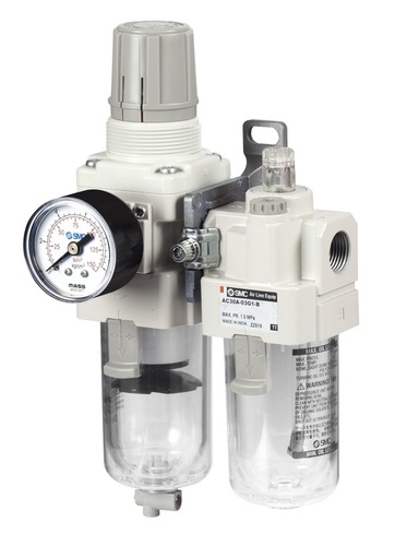 FRL Unit - Rc Thread, 5 Micron Filtration, Transparent Bowl Guard | Round Pressure Gauge, Easy Filter Replacement, Reduced Maintenance Space