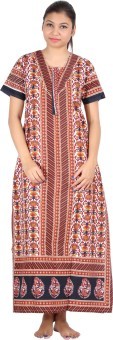 Cotton Nightgown - Size L XL XXL | Brown Printed Design with Short Sleeves for Women Perfect for Summer