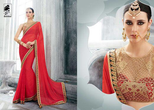 Georgette Designer Saree - Pure Fancy Georgette with Heavy Embroidery Work | Elegant Pink Color, Suitable for All Seasons