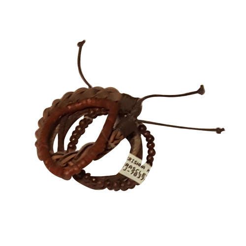 Men's Brown and Red Leather Bracelet Set