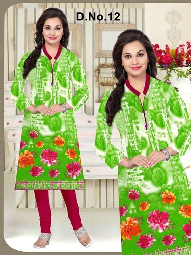 Jaipuri Kurti - Cotton, XL Size, Full Sleeves, Printed Green Color, Elegant Pink Collar Neck | Casual and Formal Wear, Ideal for Summer Events