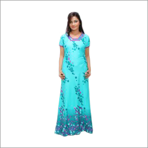 Exult Blue Cotton Nighty - Cotton, L/XL/XXL Sizes, Sky Blue Color | Short Sleeves, Printed Design, Perfect for Summer and Winter