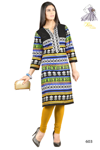 Stylish Cotton Kurti - 100% Cotton, Size L/XL, Yellow Color | 3-4th Sleeve, Printed Pattern, Formal Style