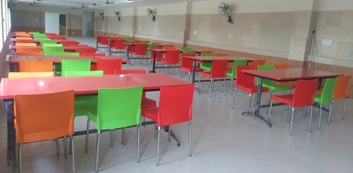 Cafeteria Table and Chairs - Durable Metal Frame, Spacious Design , Comfortable Seating for Dining and Gatherings