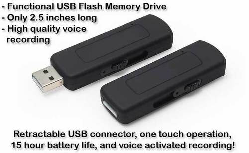 SPY VOICE ACTIVATED VOICE RECORDER - 4GB USB Drive, 2"x1"x0.5" | Voice Activation, 140 Hr Recording, Remote Control