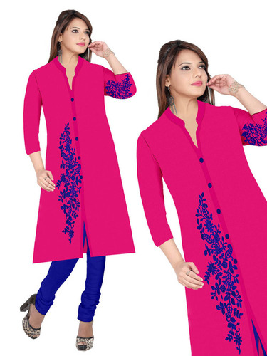 Rayon Slub - [Size: XL, XXL] | [Color: Rich Pink, Floral Embroidered Design, Full Sleeves, Modern Style, Casual & Party Wear]