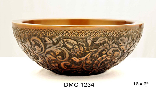 Round Copper Bathroom Sink Engraved Size: 16X6"