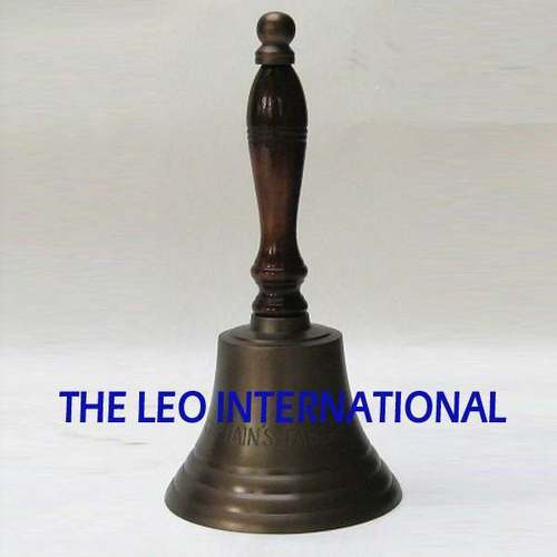 Brass Bell - Vintage Finish, Varying Sizes , Corrosion Proof, Sleek Wooden Handle, Attractive Design, Wide Base, Long-Lasting Luster