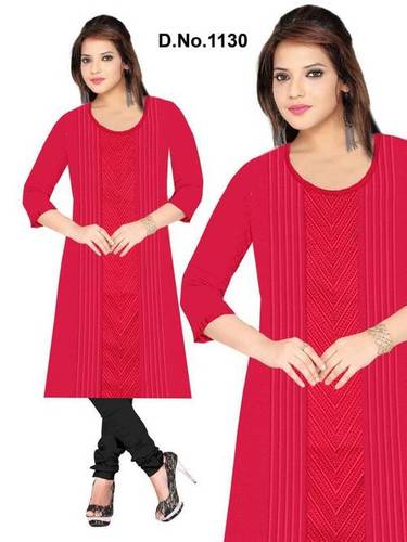 Cotton Kurti - Floral Embroidered Design, XL/XXL Sizes, Rich Pink Color, Full Sleeves, Modern Style, Comfortable Cotton Fabric for Summer Wear