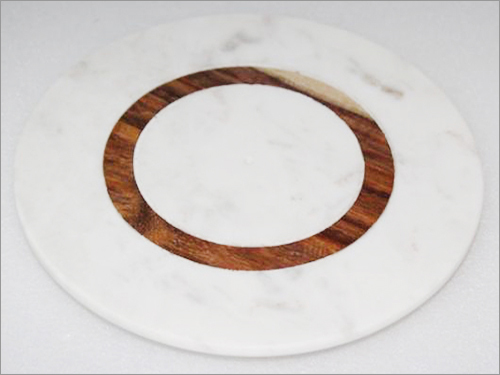Chopping Board - Marble & Wood, 12 Inch Round, Beveled Edge | Durable, Stable Surface, Blade Protection, Polished Finish, Stylish Design