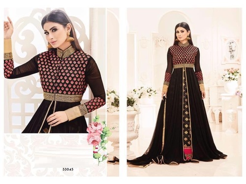 Black Shop Fully Zari Work Floor Touch Suit Online