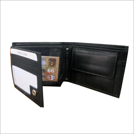 Mens Trifold Black Leather Wallet